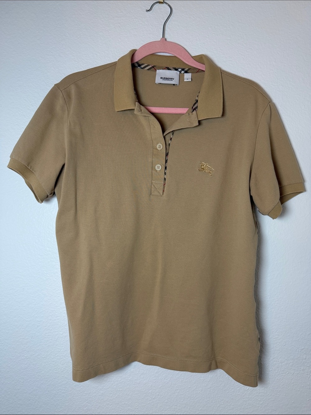Burberry Men’s Camel Polo with Signature Check Placket